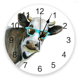 Wall Clocks Cattle Sunglasses White Clock Round Style Fashion Modern Design Home Living Room Bedroom Decoration