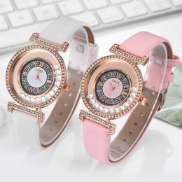 Wristwatches Ladies Fashion Quartz Watch Leather Strap Diamond-Studded Luxury Women Analog Set Exquisite Fast Watches