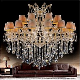 Classical Chandelier Light Fixture Big Crystal Pendant Home Lighting Clear Gold Indoor Lamp for Foyer, Lobby, Villa 24 Lights Hanging Lamp