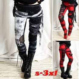 Women's Pants Plus Size Cool Leggings Street Style Trousers Ultra Gathered Gothic Rocker Distressed Punk Tie Dye