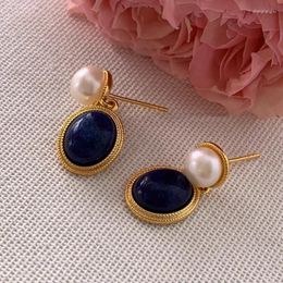 Dangle Earrings LONDANY Handmade Copper With Natural Freshwater Pearl And Lapis Lazuli For Women