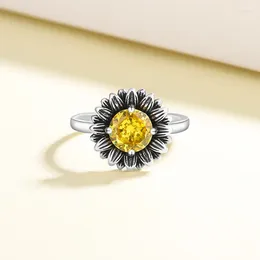 Cluster Rings 925 Sterling Silver For Women Rose Simple Minimalist Open Sunflower Finger Ring Fashion Band Female Bijoux Gift