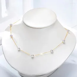 Chains Genuine Luxury Fashion 18K Real Gold Natural Delicate Freshwater Pearl Necklace Star Au750 Collar Chain