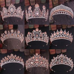 Headbands Fashion Rose Gold Peach Color Crystal Rhinestone Wedding Hair Accessories Queen Princess Diadems Women Tiara Crown Head Jewelry 231102