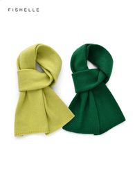 Scarves Green Wool Small Scarf Women's Winter Warm Wool Scarves Solid Color Adults Kids Year Christmas Gift 231108