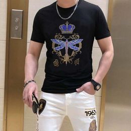 Men's T-shirts Luxury Rhinestone Design Pure Cotton Loose Comfortable Tees Fashionable Summer Wear Male Tops 4XL Clothing