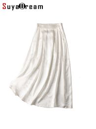 Skirts SuyaDream Women's White Skirt Silk Blended Elastic Waist Jacquard Long Skirt Spring/Summer Unique Bottom 230410