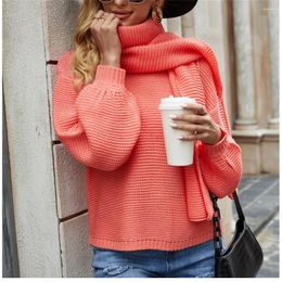 Women's Sweaters Winter Sweater With Scarf Long Sleeve Casual Knitted Pullover Two Piece Set Top Elegant Women Jersey Jumper Outfit Pull