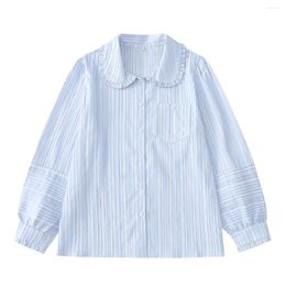 Women's Blouses Invisible Striped Cotton Shirt Cute Sweet Loose Long Sleeve Tops Spring Autumn