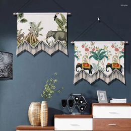 Tapestries Art Luxury Tapestry Painting Plant Aesthetic Elephant Animal Tassel Wall Room Tapiz Pared Home Decor Bohemian