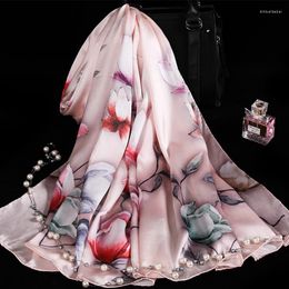 Scarves 16MM Silk Scarf FOR Women Shawls And Wraps Natural Gift Print Floral Lady Big Size Large Long Shawl 195X88cm