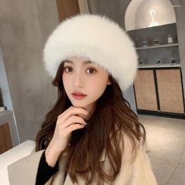 Berets Faux Fur Hat Fashion Fluffy Acrylic Fibers Empty Top 8 Colors Cold Weather Cap Outdoor