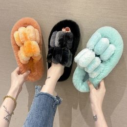 Slippers Big Size Autumn Winter Short Plush Girl Shoes Double Rabbit Hair Soft Thick Bottom Home Indoor Warm Cotton Women Furry Slippers 231110