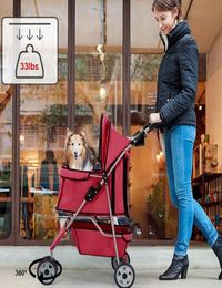 New Red Pet Stroller Cat Dog Cage 3 Wheels Stroller Travel Folding Carrier T13299L9869420