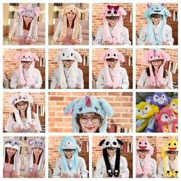 Girls Plush Moving Rabbit Ears Hat Cartoon Stich Funny Cap Kids Party Unicorn Airbag Anime Hats Women Move Jumping Ear Hats