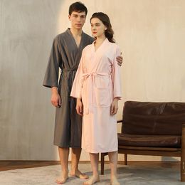 Women's Sleepwear Summer Couple Loose Waffle Robe Gown Bathrobe Spring Autumn Dry Quickly Bath Casual Homewear V-Neck Nightgown