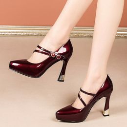 Dress Shoes Elegant Big Size 40 High Heels Party Women Shoes Woman Platform Buckles Comfort Mary Janes Pumps Shoes 230410