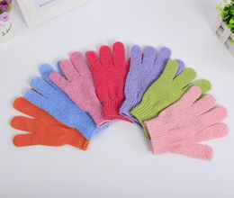 Five finger polyester bath Sponges & Scrubbers exfoliating gloves disposable for hotel sauna Quality