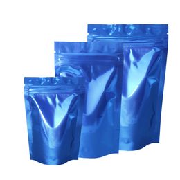 100pcs Blue Stand Up Reclosable Aluminum Foil Doypack Zipper Bag Package Bulk Food Snack Dried Fruit Storage Mylar Bags