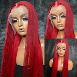 40 Inch Brazilian Bury Glueless Preplucked red lace Front Wigs Hd Lace Frontal Coloured Bone Straight Wig For Women