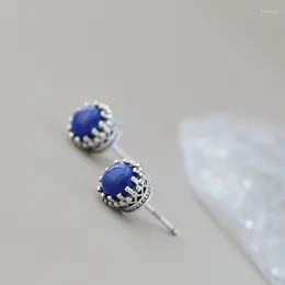 Stud Earrings Authentic 925 Sterling Silver Earstuds Lady Retro Style Charm Inlaid Natural Lapis Earring Creativ Trendy Jewellery Gift