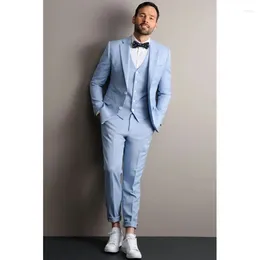 Men's Suits Sky Blue Blazer Men Formal Occasion Single Breasted Notched Lapel Tailor Made Flat Male 3 Piece Jacket Pants Vest 2023