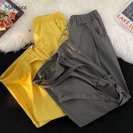 Men's Pants Cargo Pants Men Unisex High Street Large Pocket Solid Spring Autumn Elastic Waist Couple Japanese Style Mopping Trousers 231110