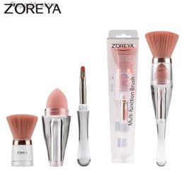 Makeup Brushes Zoreya Travel 3in1 Make Up Soft Multipurpose Portable Makeup Brush Angled Sponge Brow Eye Shadow Powder Paint Brushes Cosmetic Q231110