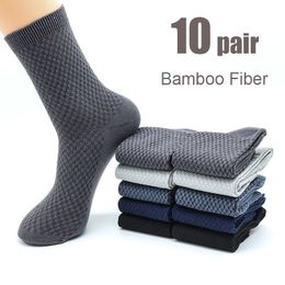 Men's Socks 10 Pair Men's Bamboo Fiber Socks Harajuku Retro Breathable Business Man Socks Black Long Sock Deodorant Gift Set Size 3946 230410