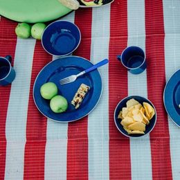 Dinnerware Sets High Quality 24 Piece Enamel Tableware Set Blue Speckles White Dots Camping Picnic Cutlery Flatware