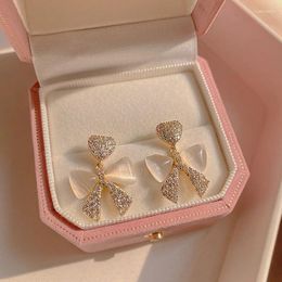 Dangle Earrings Sweet Gold Plated Opal Alloy Bow Drop For Women Design Trending Jewelry Gift