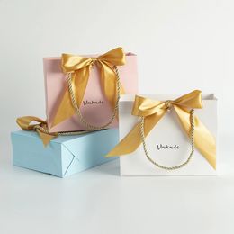 Other Event Party Supplies Personalized Small Paper Bag with Gold Bowknot Wedding Birthday Christmas Candy Party Jewelry Shopping Gift Organizer Bag 231109