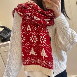 Scarves 2023 Women s Christmas Scarf Red Knitted Deer Cute Warm Student Korean Version Shawl Fashion Year Gift 231110