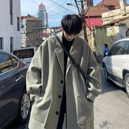 Men's Trench Coats Winter Long Coat Men Korean Fashion Solid Woolen Techwear Loose Casual Outwear 2023 Streetwear Overcoats