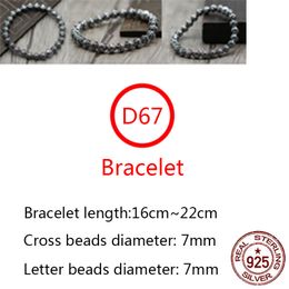 D67 S925 Sterling Silver Bracelet Fashion Letter Round Beaded Bracelet Personalized Retro Beaded Cross Flower Punk Hip Hop Style Gift for Lovers