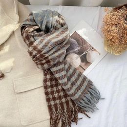 Scarves Women Thick Scarf Colorblock Stylish Winter For Thickened Warm Tassel Plaid Print Wide Long Design Windproof
