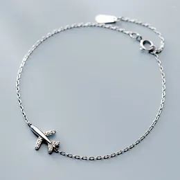 Link Bracelets 925 Silver Plated Zircon Airplane Charm Bracelet &Bangle For Women Girls Wedding Jewelry Gift E1223