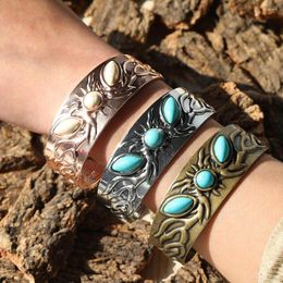 Bangle Vintage Carved Turquoise Natural Stone Bamboo Irregular Thick Bracelet For Women Wrist Accessories Bohemian Ethnic Style