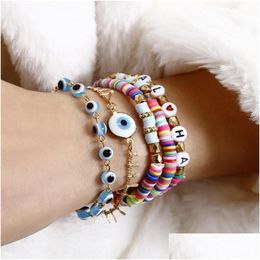 Charm Bracelets 5Pcs/Set Blue Evil Eye For Women Rainbow Letter Beads Bracelet Set Fashion Jewelry1 798 Q2 Drop Delivery Jewe Dhgarden Dhqr4