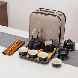 Teaware Sets Black Pottery Travel Tea Set Portable Gift Kungfu Teapot Chinese Designer Retro Cups Business For Friend Cool