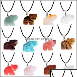 Pendant Necklaces Pendants Jewellery Fashion Natural Stone Chakra Carved Elephant Rose Quartz Reiki Healing Crystal Dh86V Drop Delivery Dhqsd