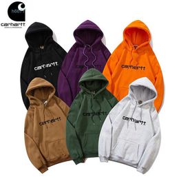 Men's Hoodies Sweatshirts Trendy Brand Carhart Classic Letter Embroidered Men's and Women's Loose Hooded Fleece Hoodie Sweater