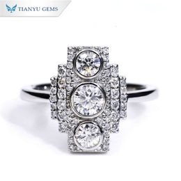 Tianyu Gems Special White Gold Material Moissanite Diamond Three Stone Design Ring For Women