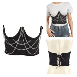 Belts Y2k Style Girls Corset With Dangle Chain Stretchy Belt Women Underbust Casual Dress Shirt Bustier Body Shaper Waist Strap