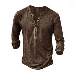 Men's Casual Shirts American T-Shirt Short Sleeve Vintage Buttons Solid Colour V-Neck Goth Oversized Top Punk Street Wear