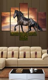 5pcsset Unframed Running Black Horse Animal Painting On Canvas Wall Art Painting Art Picture For Living Room Decor3982655