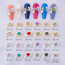 Nail Art Decorations 10pcs/Pack Sweet Crystal Gemstones Bow Design Flatback Alloy Charms Glitter Parts Decoration Manicure Gems#8