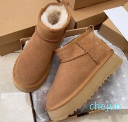 Classic Mini Platform Snow Boots Winter Ankle Boots For Women Thick Bottom Genuine Leather Warm Fluffy Booties With