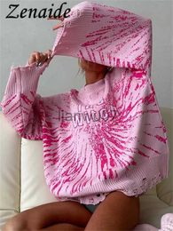 Women's Sweaters Zenaide Letter Long Sleeve Sweaters Tops Pink Knitwear Jumpers Oversized Autumn Hole Turtleneck Pullover Harajuku Women 2000s J231110