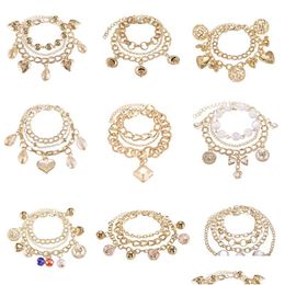 Chain New Woman Mitlayer Gold Color Heart Bracelets Bangles Charm For Women Crystal Gifts Jewelry Drop Delivery Dhgarden Dhylp